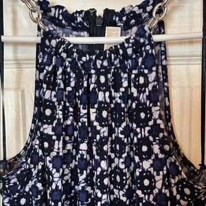 Michael Kors Navy and White Sleeveless Dress with Chain-Strap Accent